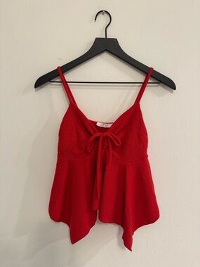 Red Knit Tie-Front Spaghetti Strap Top